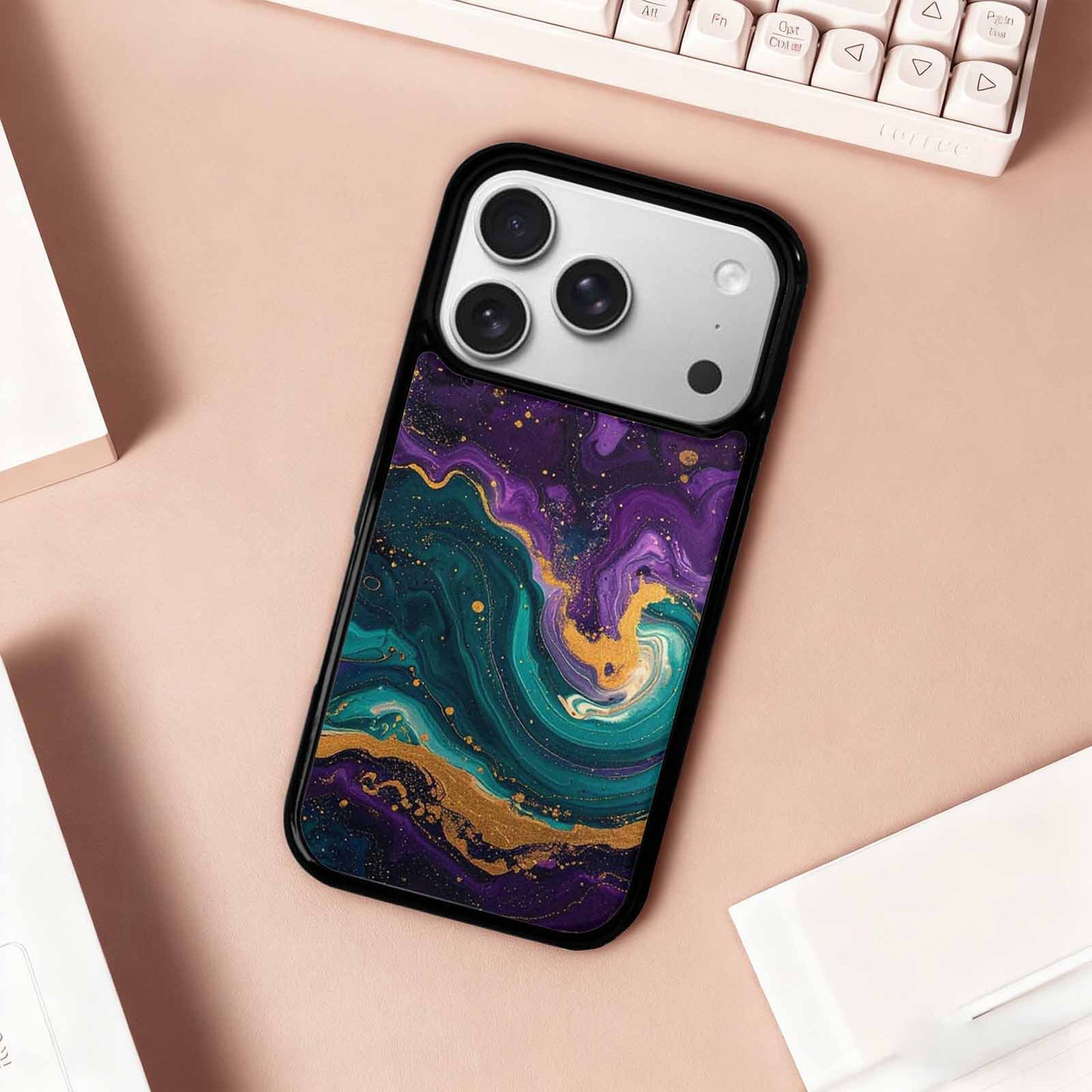 iPhone 17 Pro Case — Marbled Swirl Texture Blended With Galaxy, Customized Protective Case