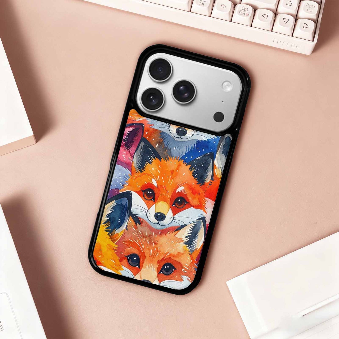 iPhone 17 Pro Case — Watercolor Kawaii Fox Faces Watercolor Abstract, Custom Printed Phone Case