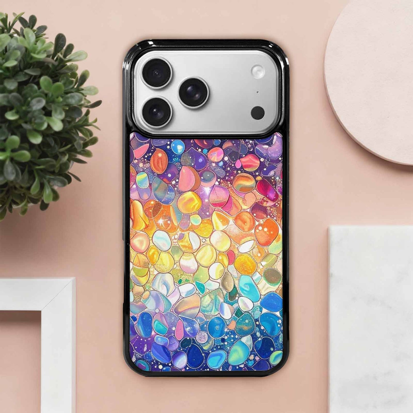 iPhone 17 Pro Max Case — Holographic Iridescent Shimmer Pattern Original Art, Customized Protective Case