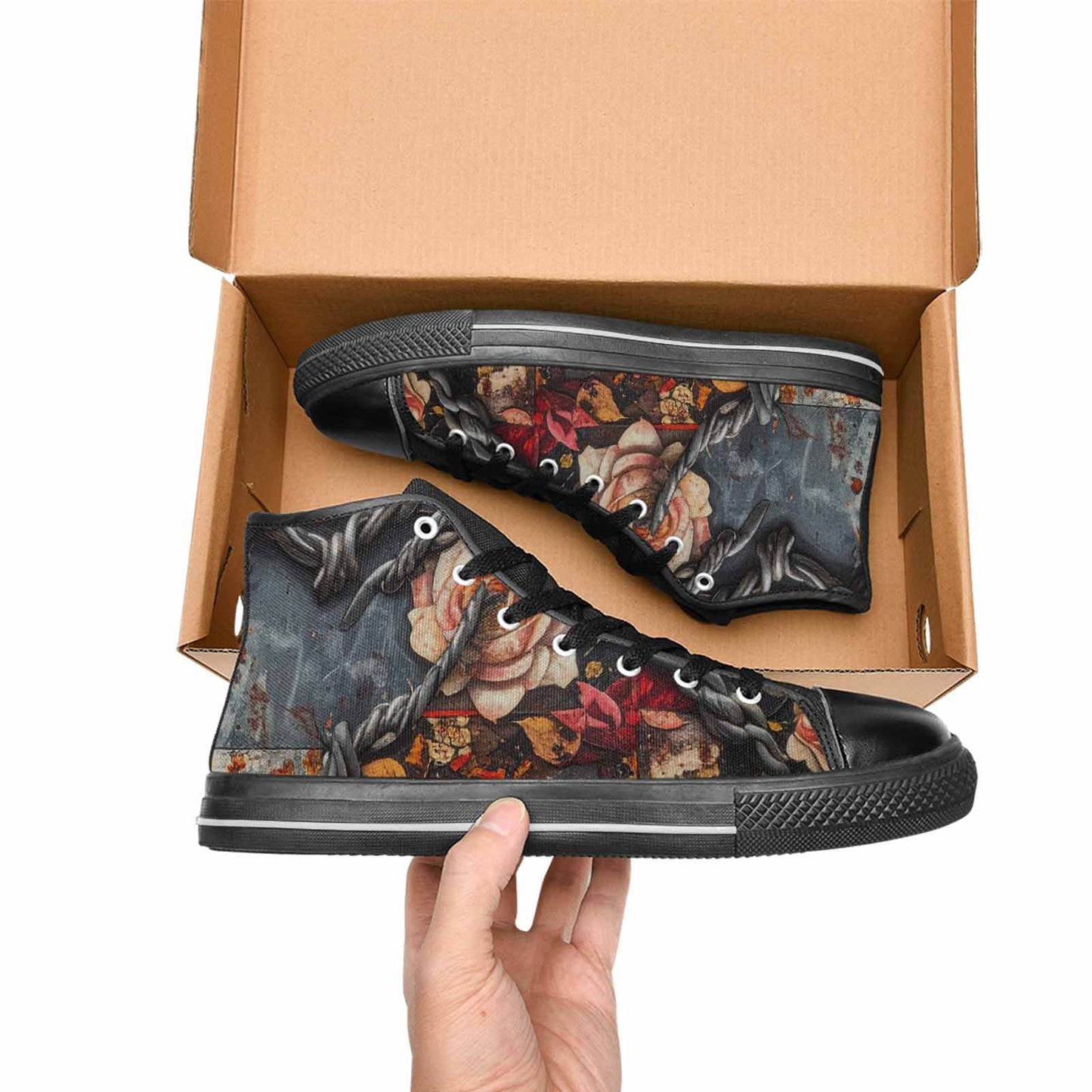 WOMEN'S Barbed Wire Chain High Top Canvas Vibrant Chaos Shoes