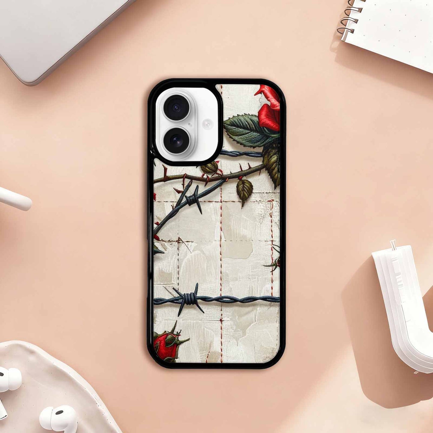 iPhone 17 Case — Glossy Barbed Wire Original Art, Customized Protective Case