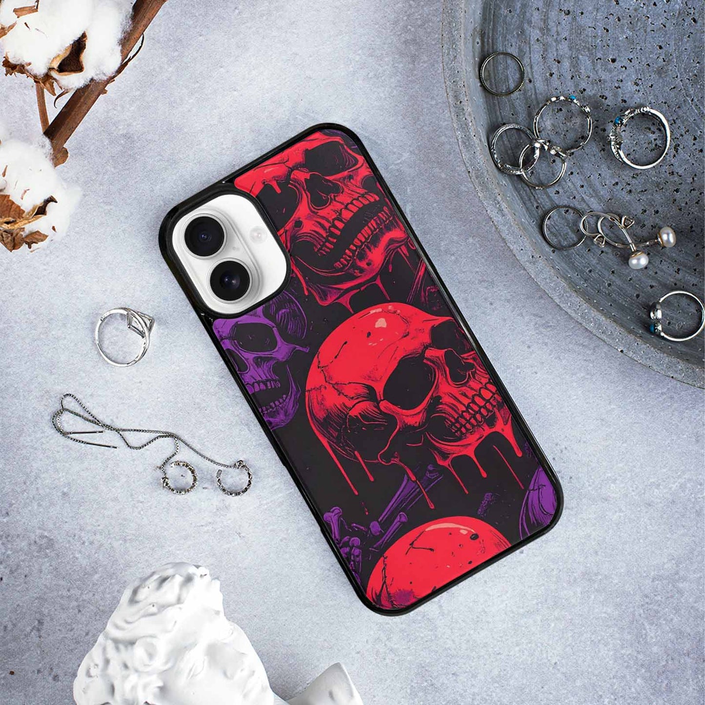 iPhone 16 Plus Case — Red Purple Skeletons Neon Drip Melting, Personalized Phone Case