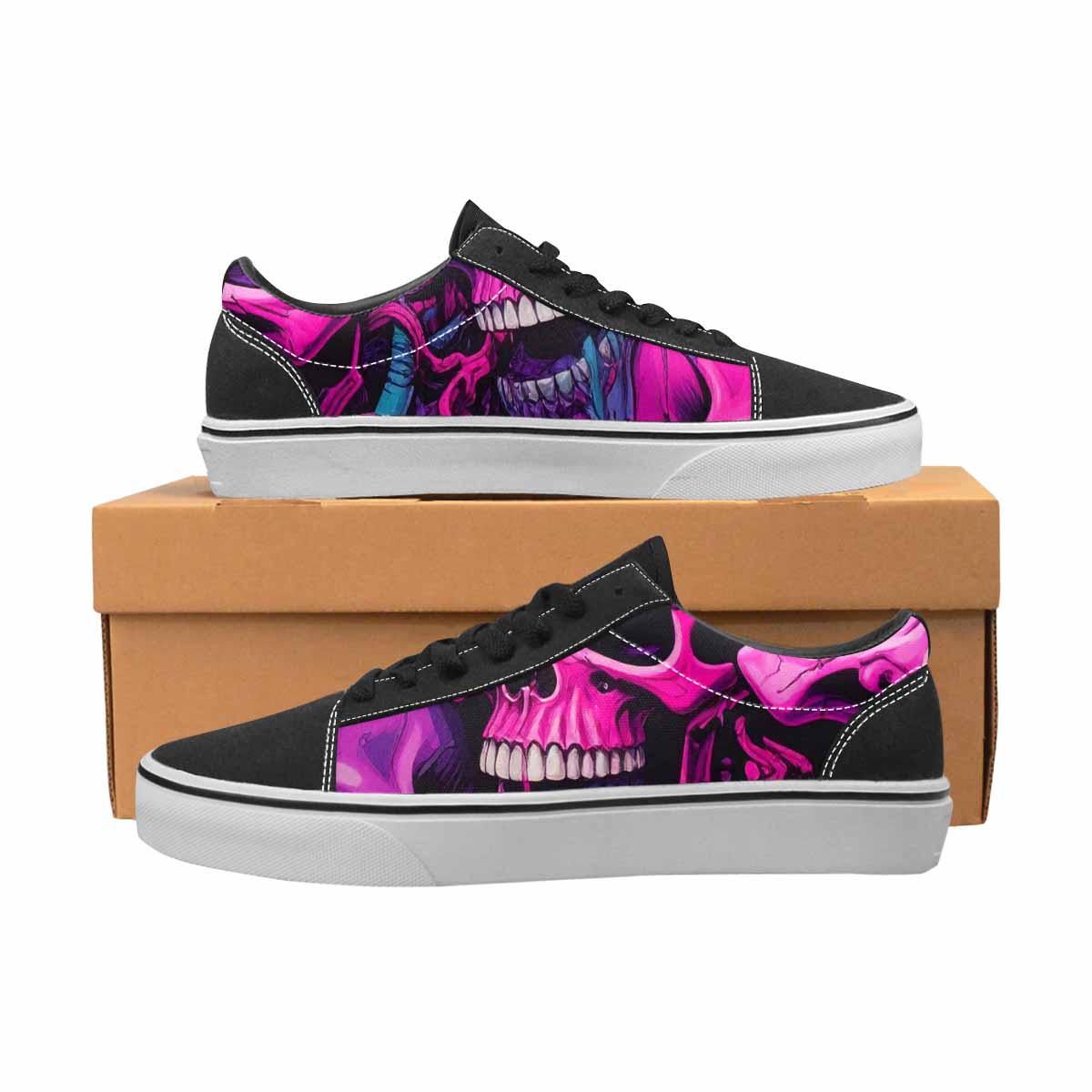 WOMEN'S Pink + Purple Skeletons Lace-Up Canvas Cottagecore Custom Sneakers