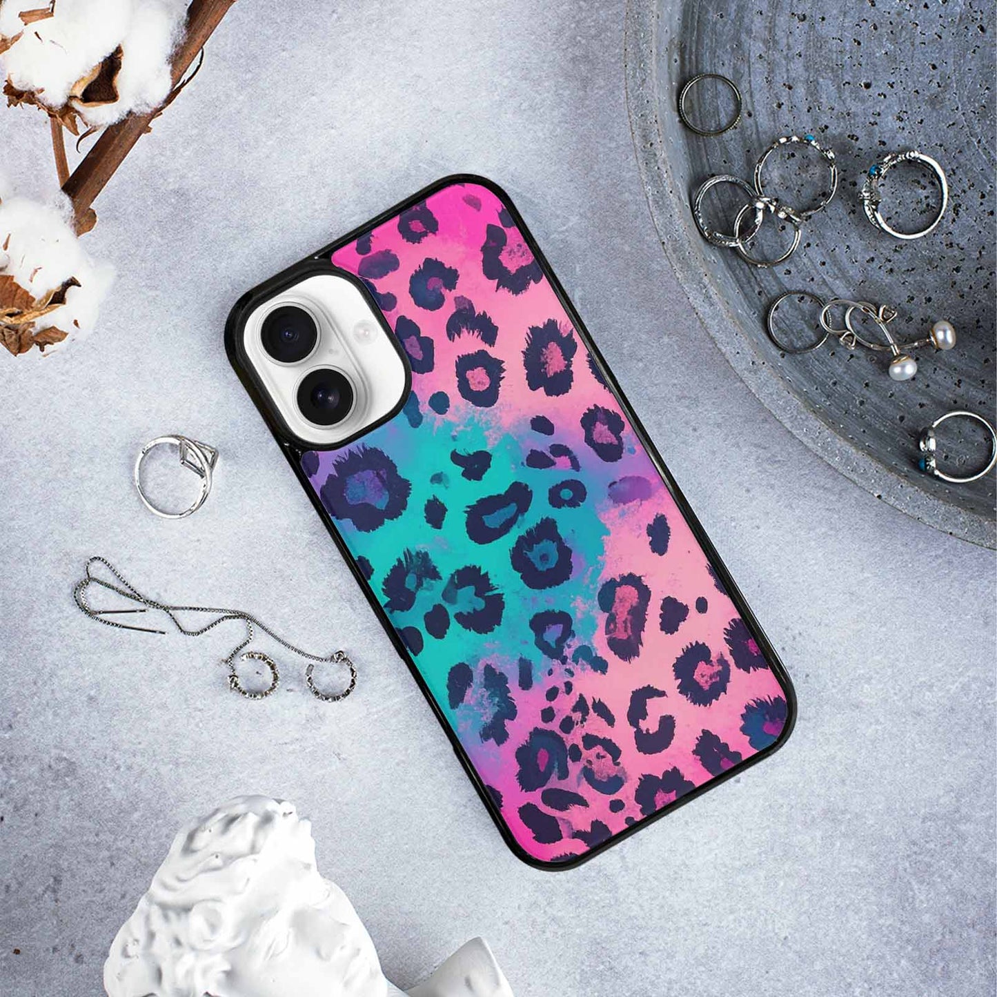 iPhone 16 Plus Case — Leopard Neon Pink Teal Airbrush, Unique Phone Case Design