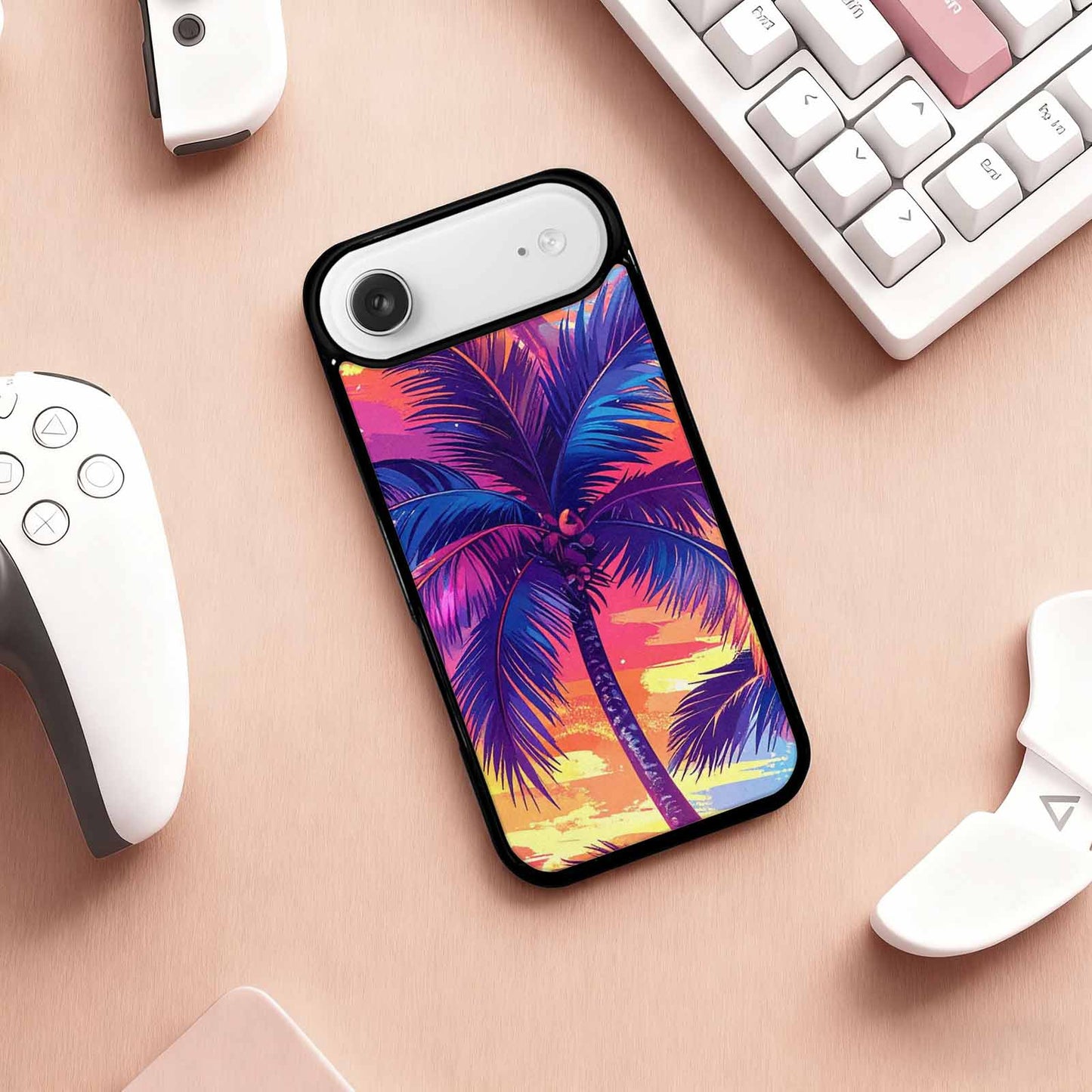 iPhone 17 Air Case — Chrome Bling Palm Tree Original Art, Custom Made Phone Cover