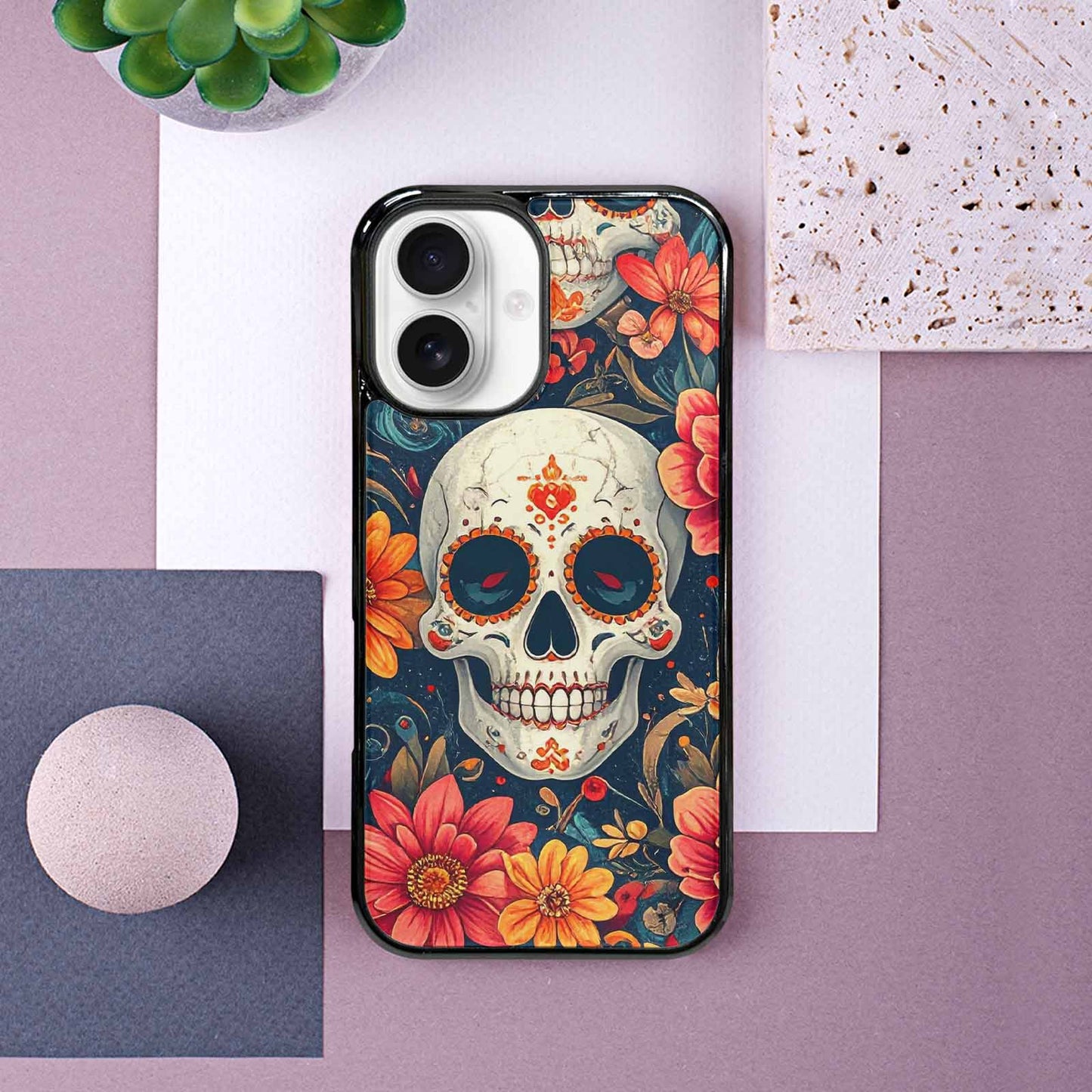 iPhone 16 Case — Marble Skull Custom Personalized Phone Cover, Custom Phone Case