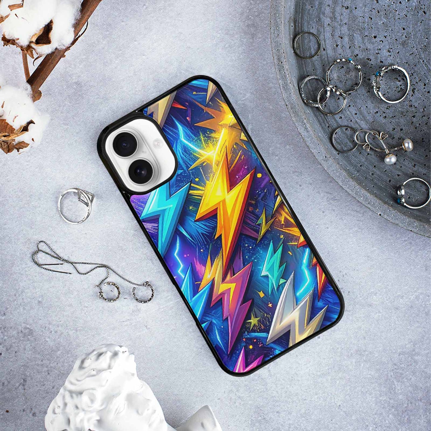 iPhone 16 Plus Case — Lightning Bolt Storm Pattern Hundreds Of, Custom Art Phone Cover