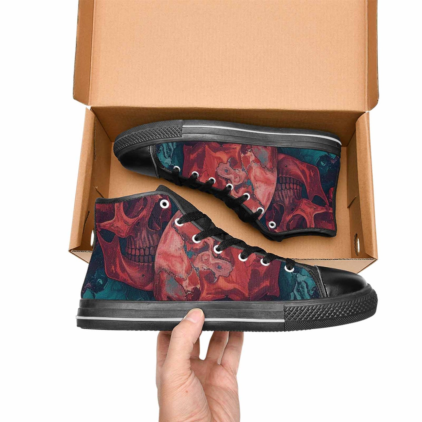 WOMEN'S Marble Skull High Top Canvas Vivid Custom Sneakers