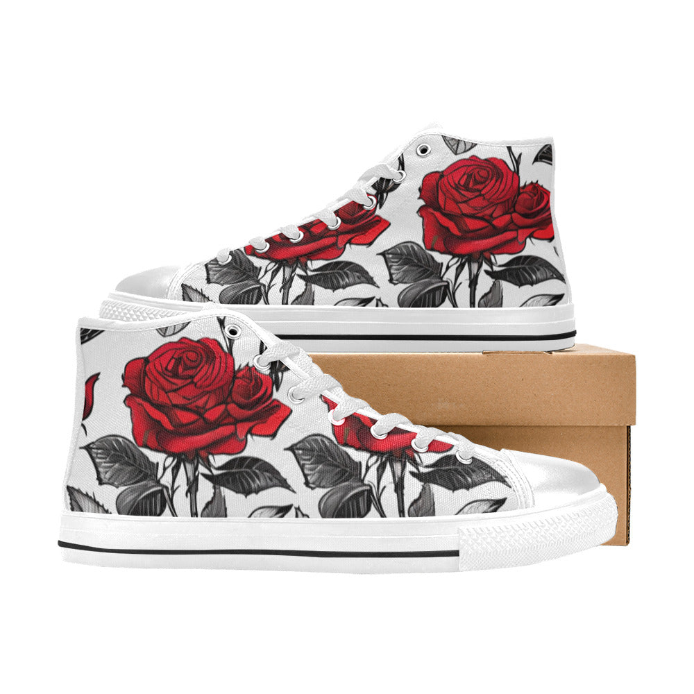 WOMEN'S Red Roses Pen Ink High Top Canvas Neon Fantasy Shoes