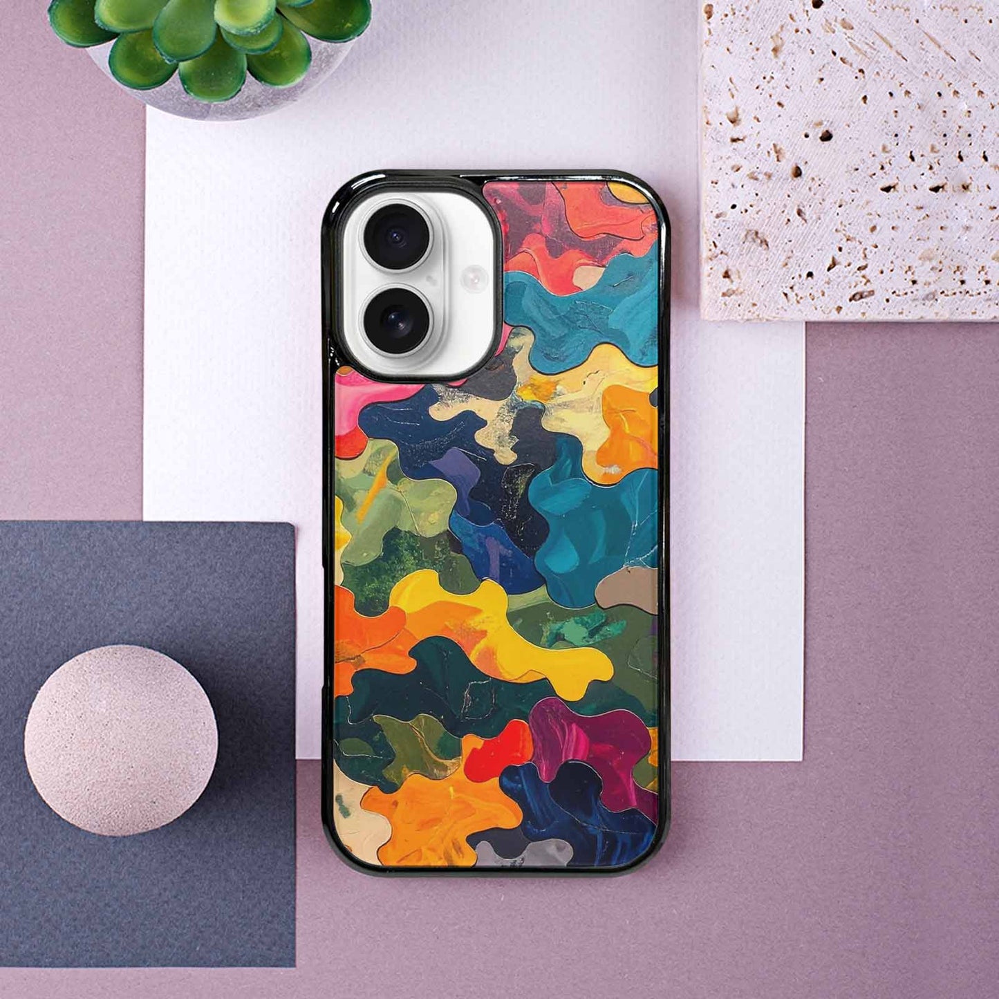 iPhone 16 Case — Camo Patches Full Color Vibrant Camo, Original Design Phone Case