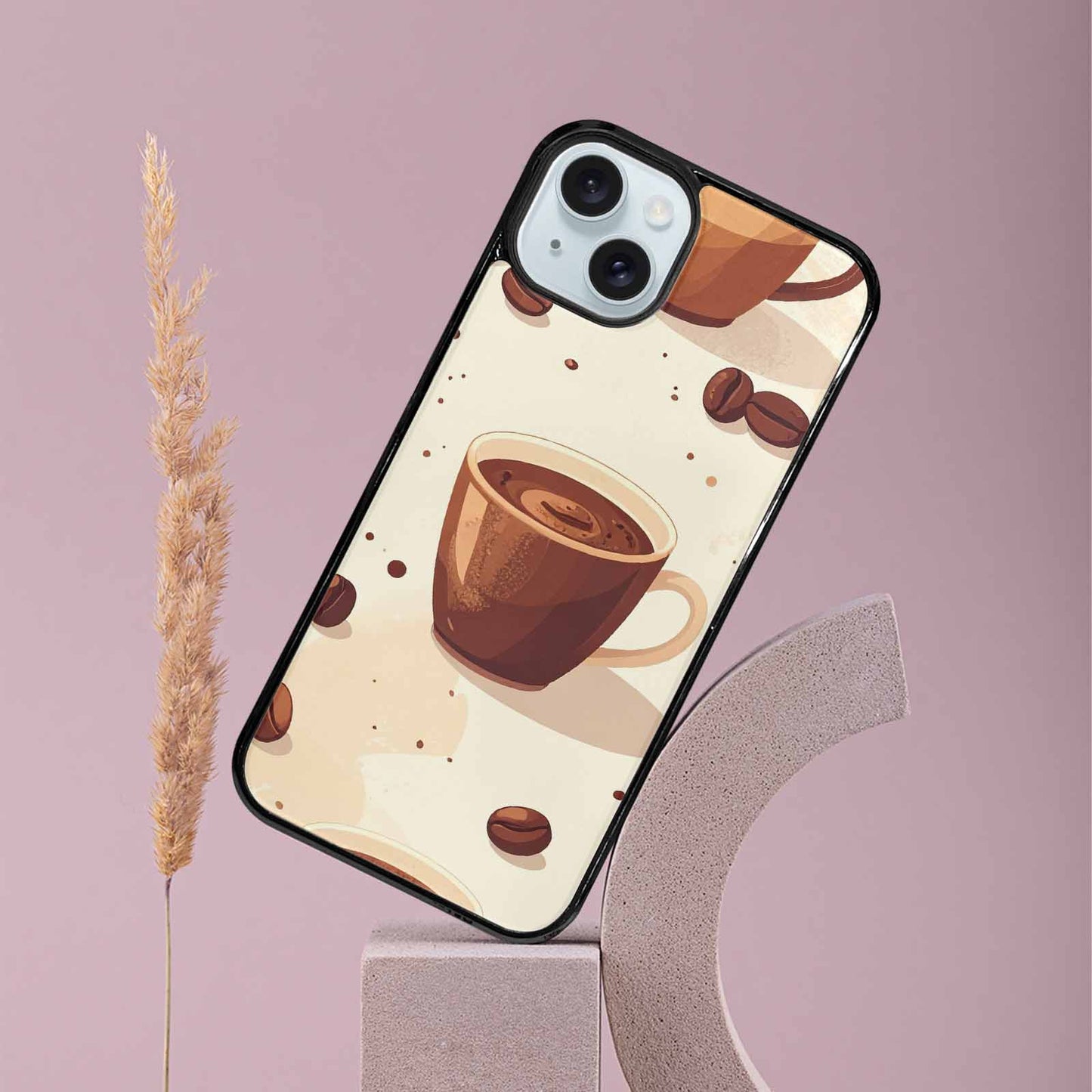 iPhone 15 Plus Case — Coffee Cup And Bean Pattern Seamless, Custom Made Phone Cover