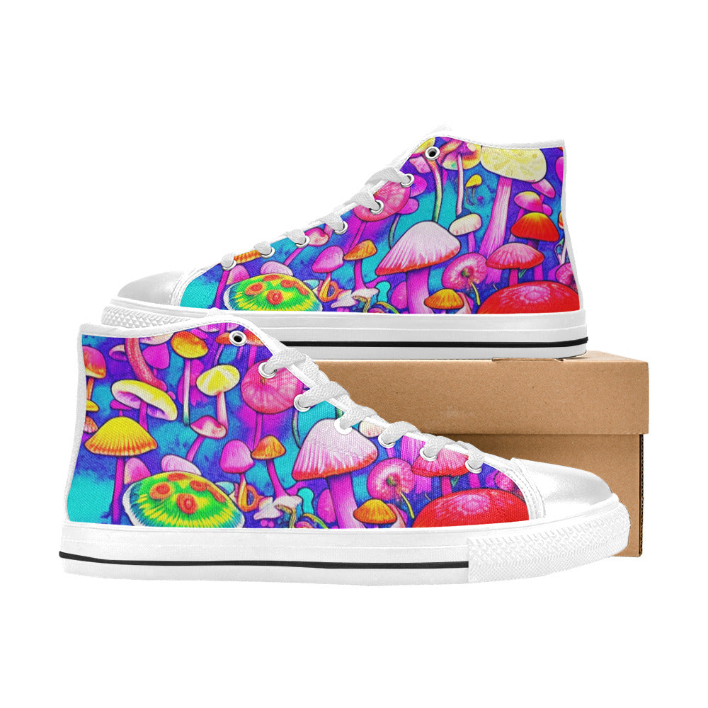MEN'S Colorful Mushrooms Art Vibes High Top Canvas Wallpaper Art Shoes