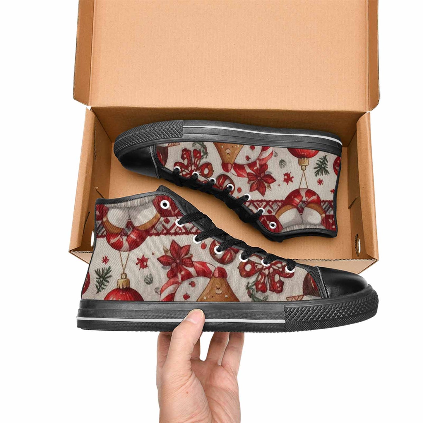 WOMEN'S Christmas Holly Snowflake High Top Canvas Vivid Shoes