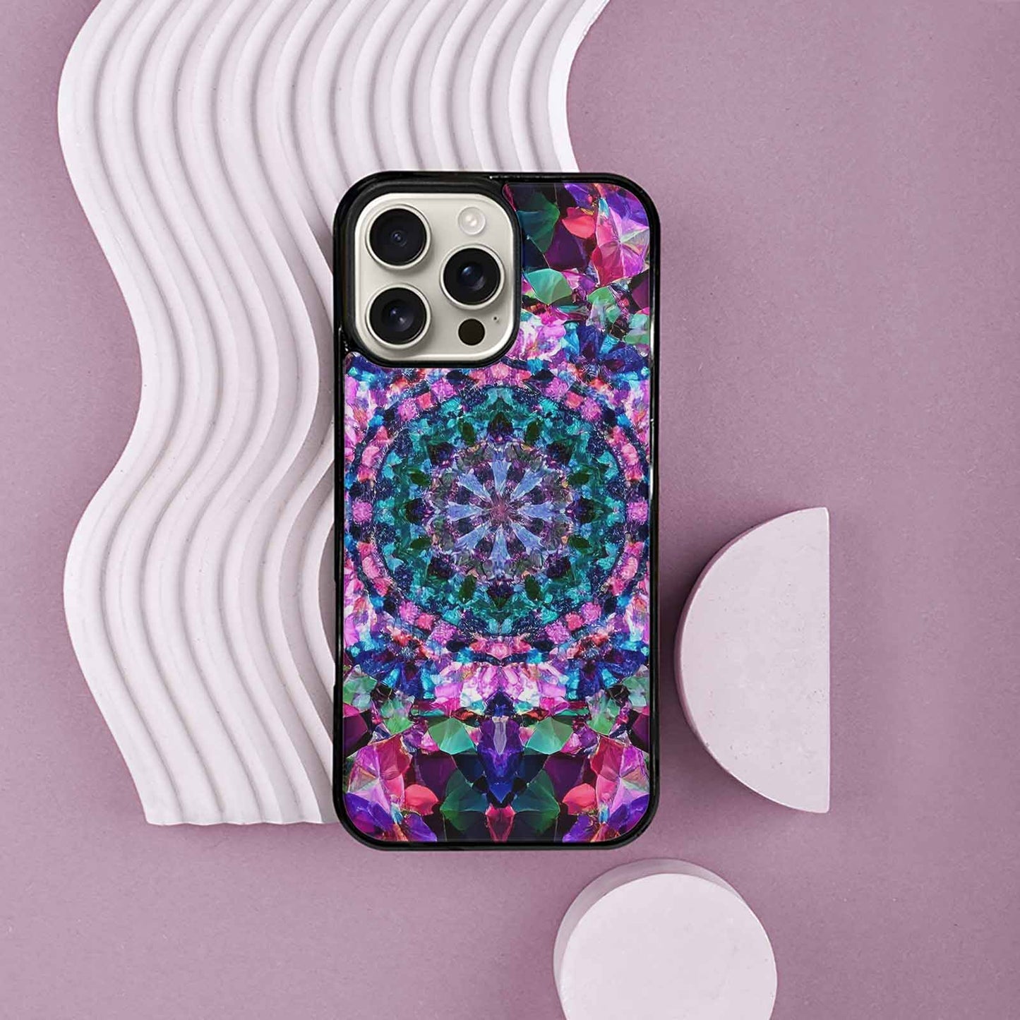 iPhone 16 Pro Max Case — Crystal Mandala Art Seamless Pattern Vibrant, Custom Print Case Cover