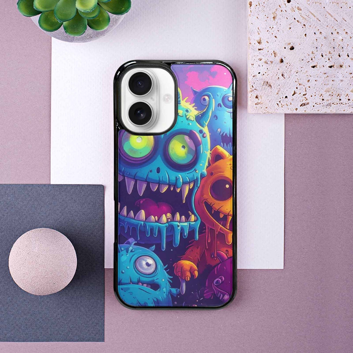 iPhone 16 Case — Overlapping Endlessly No Empty Space Monsters, Custom Art Phone Cover