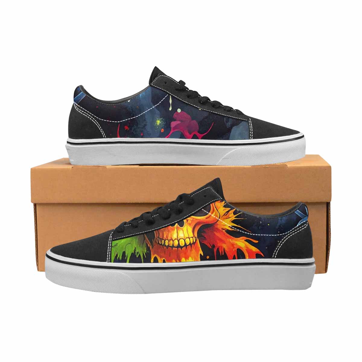 WOMEN'S Radioactive Ghost Bunny Skull Lace-Up Canvas Melting Art Sneakers