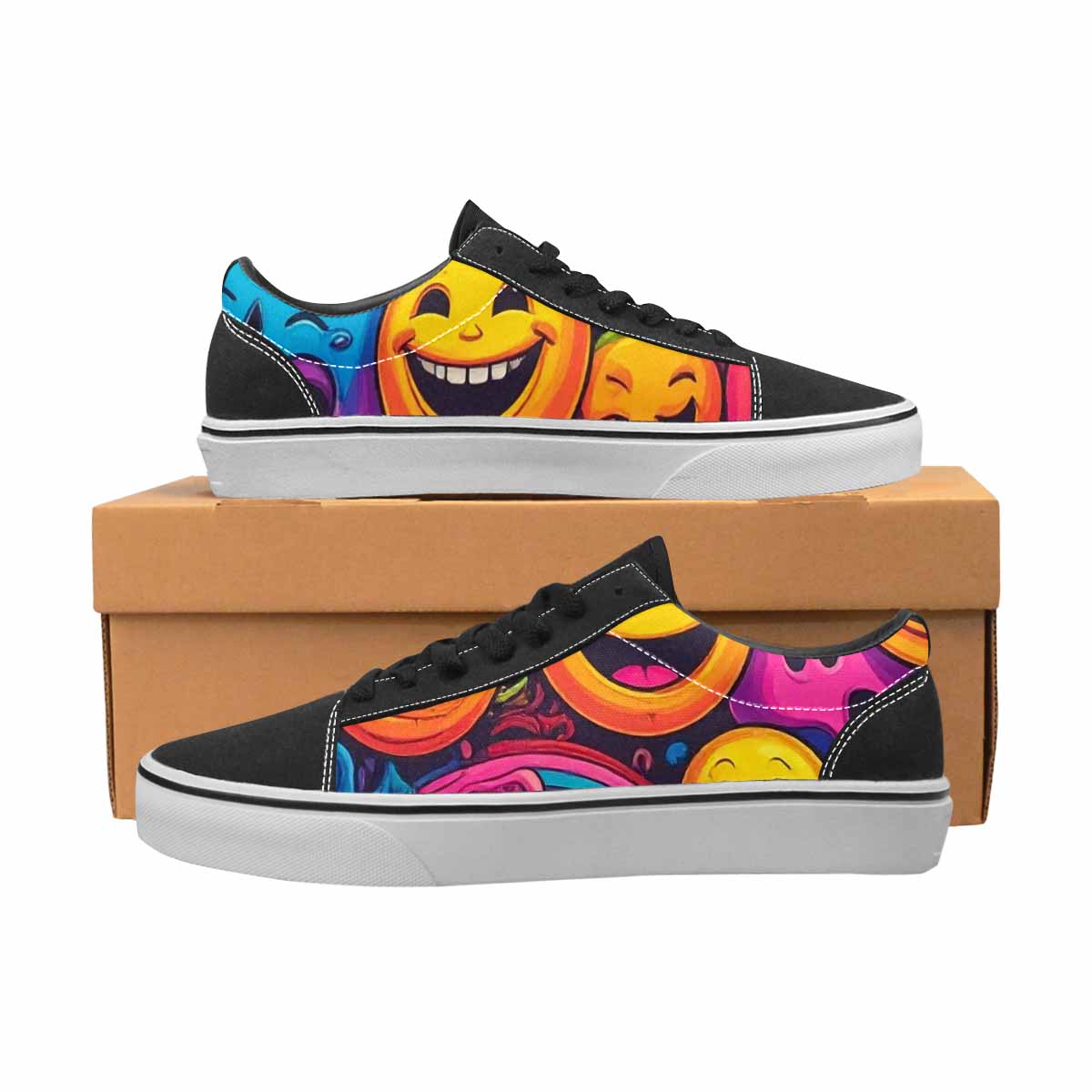 MEN'S Yellow Smiley Face Canvas Lace-Up Cottagecore Custom Shoes