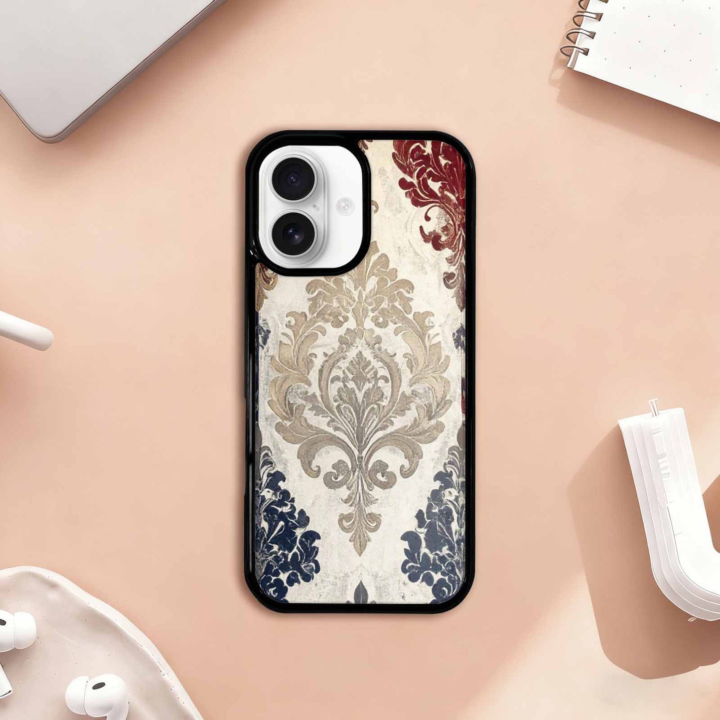 iPhone 17 Case — Small Damask Ornamental Wallpaper Original Art, Custom Print Case Cover