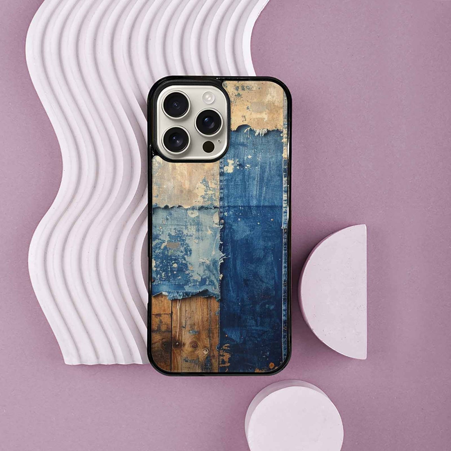 iPhone 16 Pro Max Case — Denim Distressed Textures Print Edge To, Unique Phone Case Design