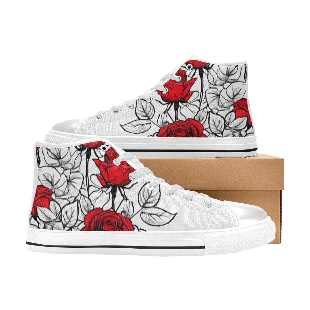 WOMEN'S Art Red Roses Pen High Top Canvas Wallpaper Art Custom Sneakers