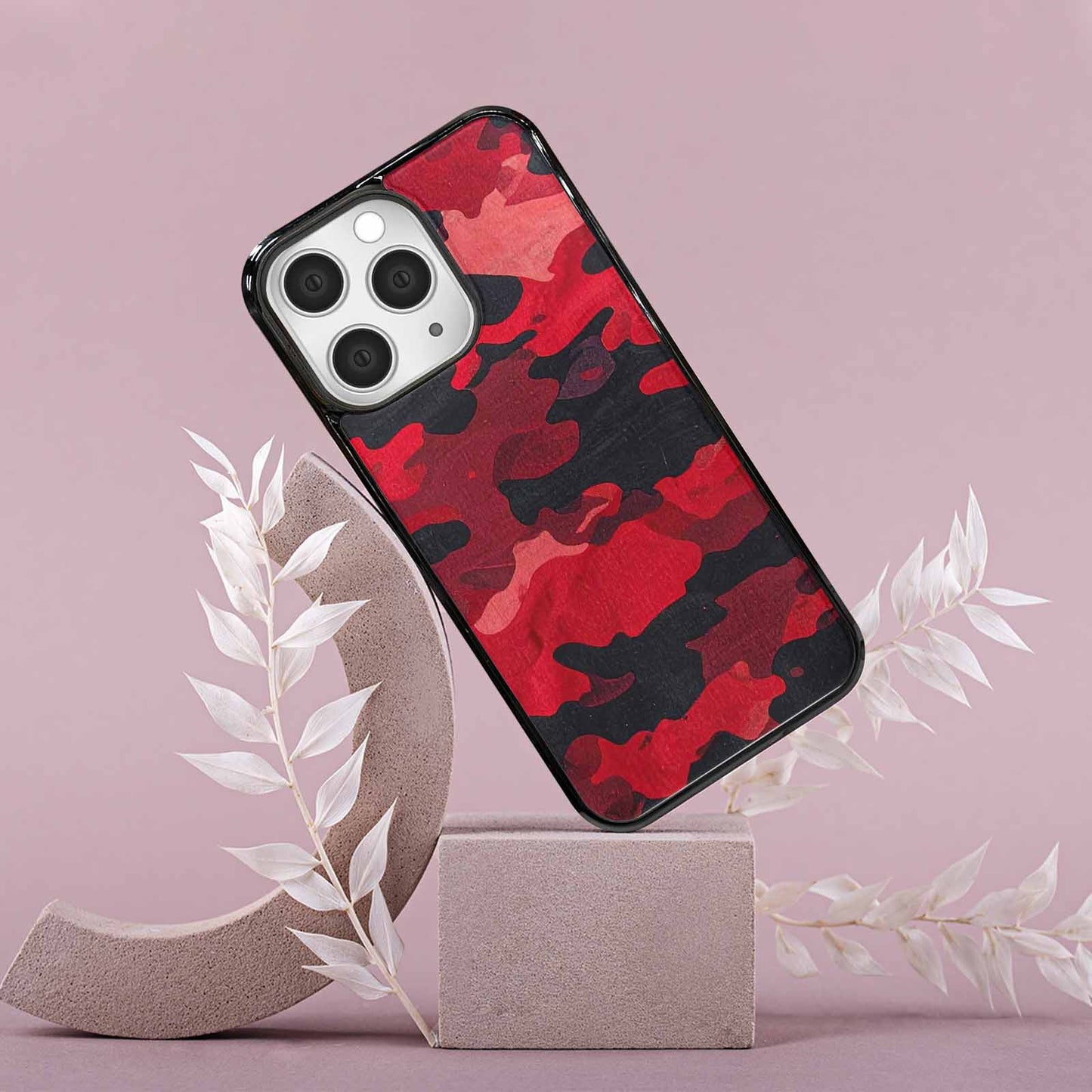 iPhone 15 Pro Max Case — Tactical Camo Red Black Custom, Unique Phone Case Design