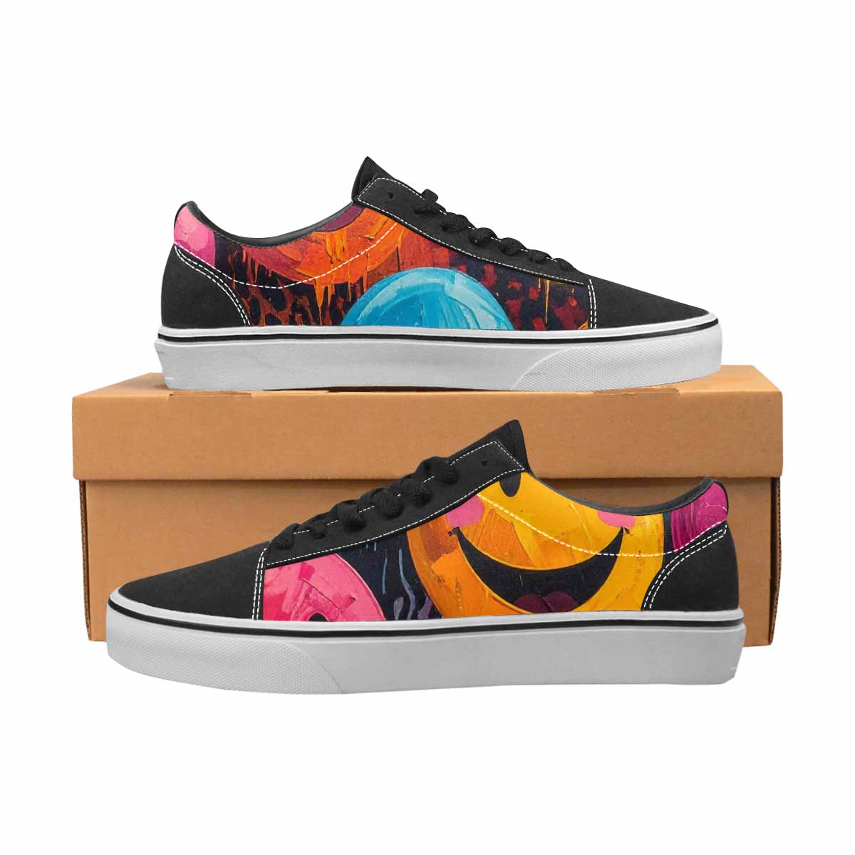 WOMEN'S Smiley Faces Animal Lace-Up Canvas Grunge Custom Shoes