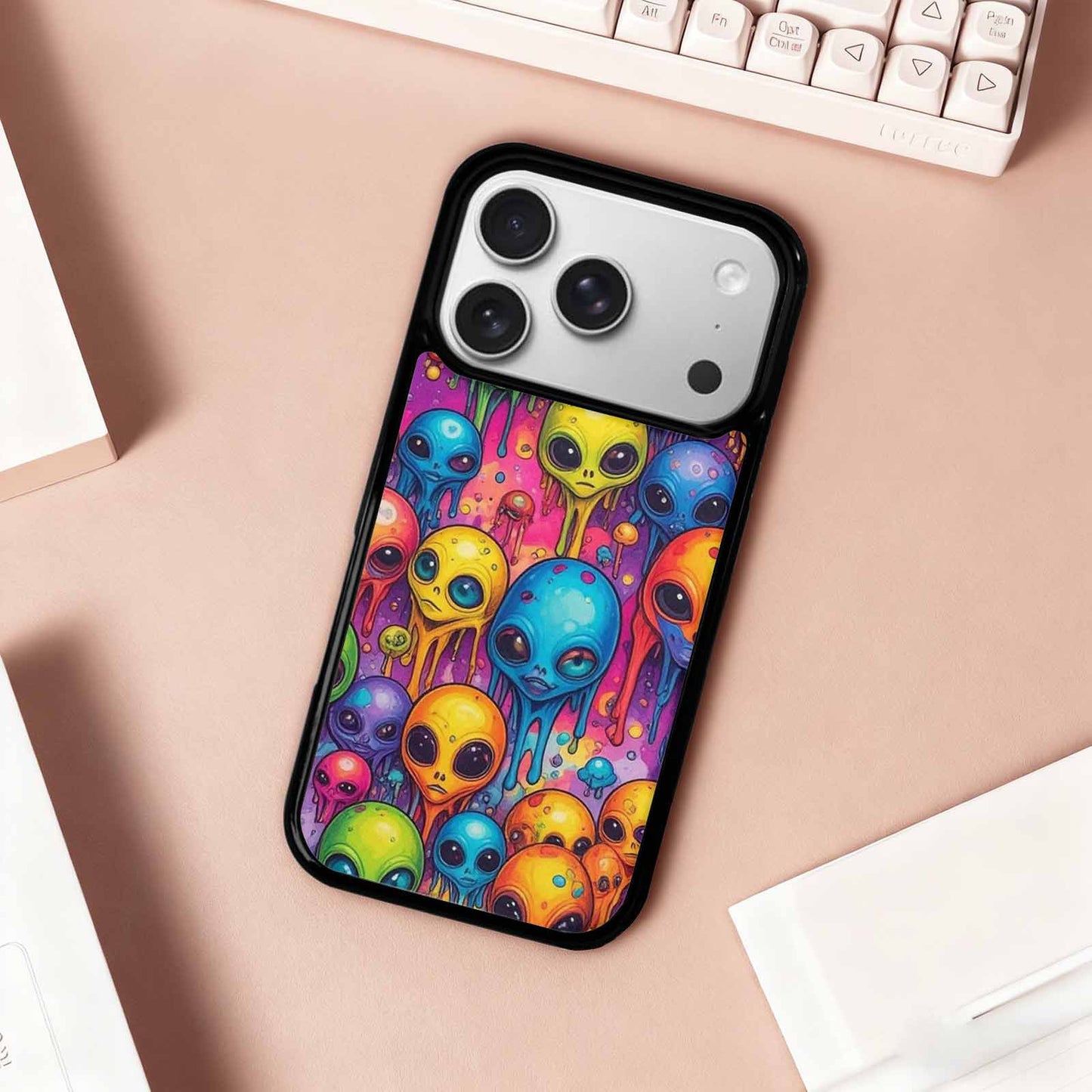 iPhone 17 Pro Case — Melting Aliens Pattern Hundreds Of Alien, Unique Phone Case Design