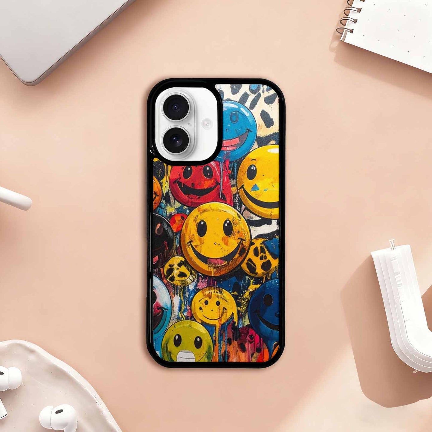 iPhone 17 Case — Smiley Faces Pattern Hundreds Original Art, Custom Art Phone Cover