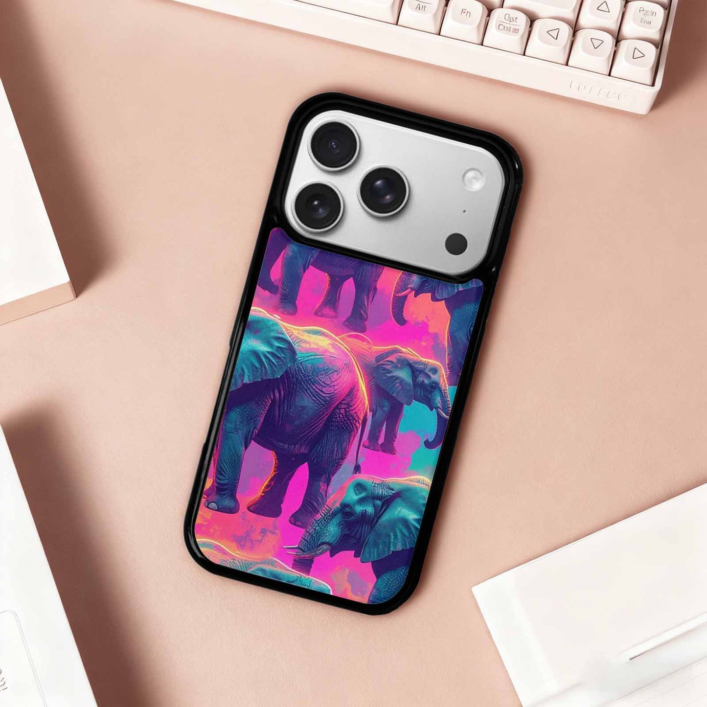 iPhone 17 Pro Case — Neon Pizza Elephant Silhouette Original Art, Customized Protective Case