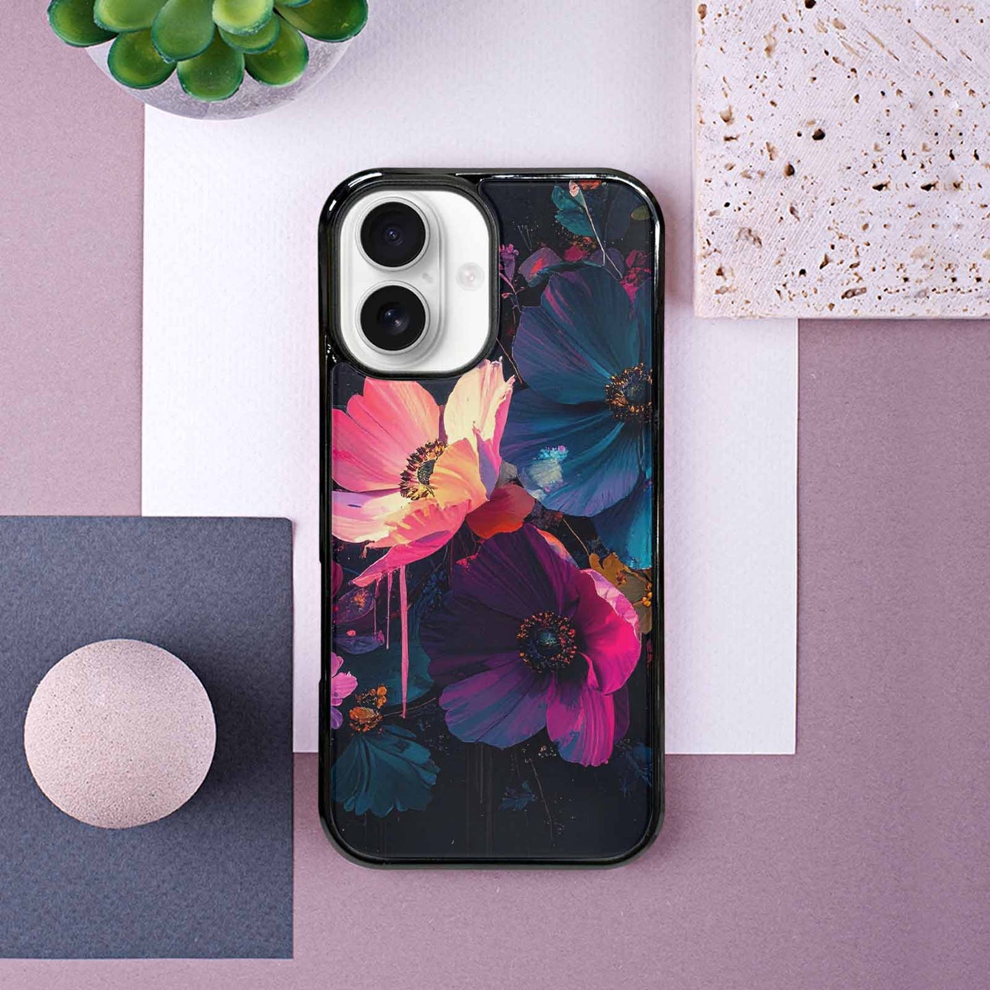 iPhone 16 Case — Shadowy Glitch Floral Pattern Hundreds Of, Custom Art Phone Cover