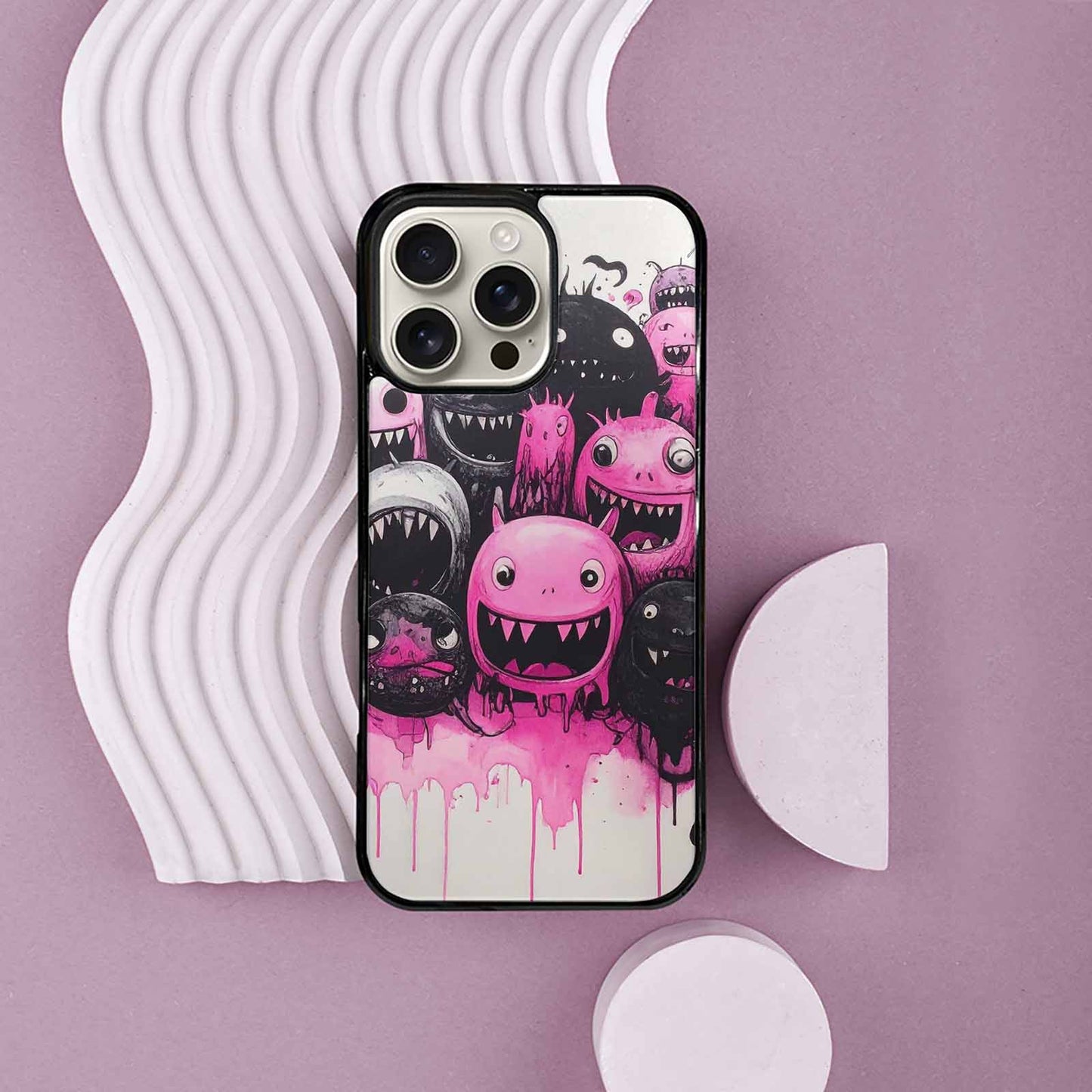 iPhone 16 Pro Max Case — Monsters General Black Pink Ink Cartoon, Custom Made Phone Cover