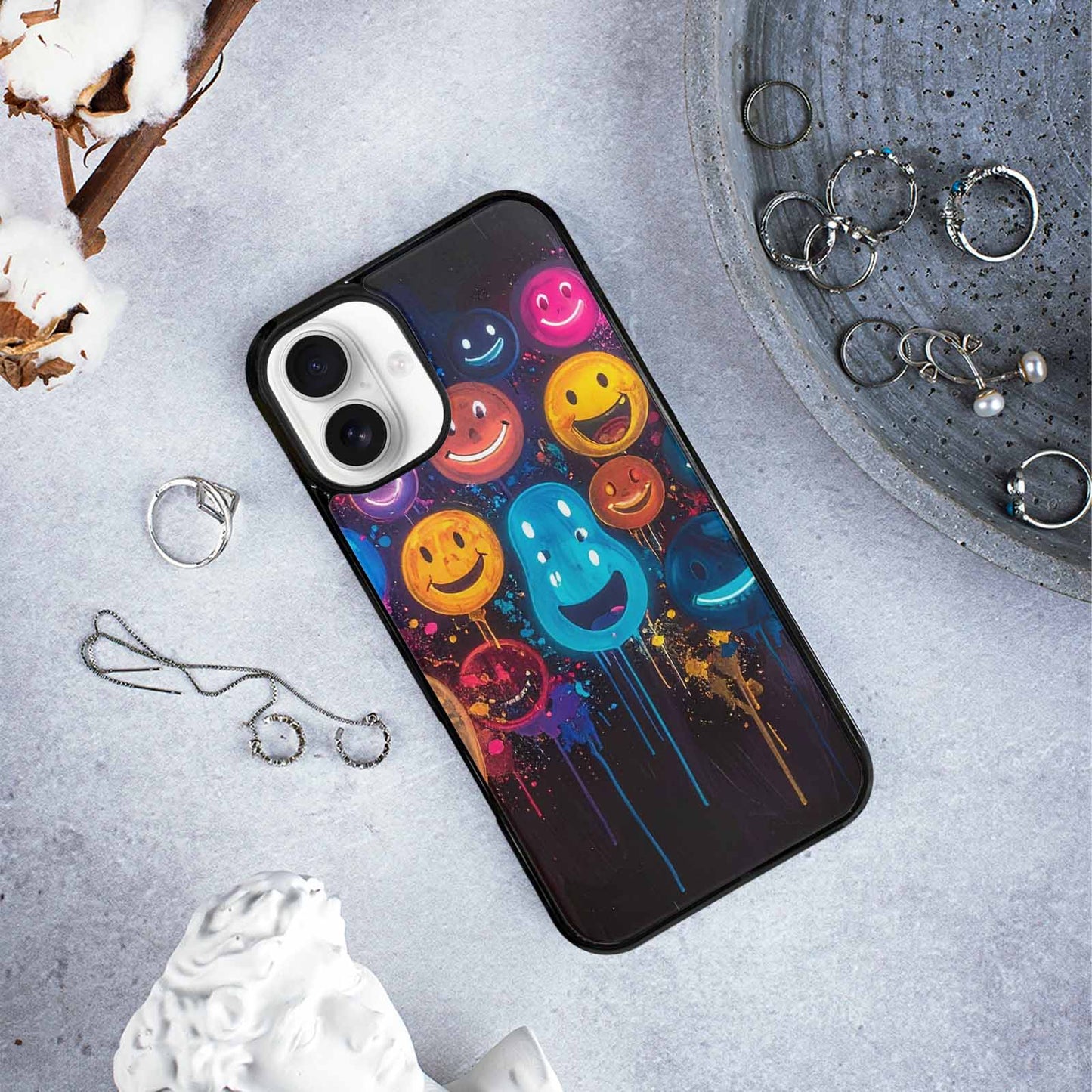 iPhone 16 Plus Case — Smiley Faces Glow Smiley Faces Pattern, Original Design Phone Case