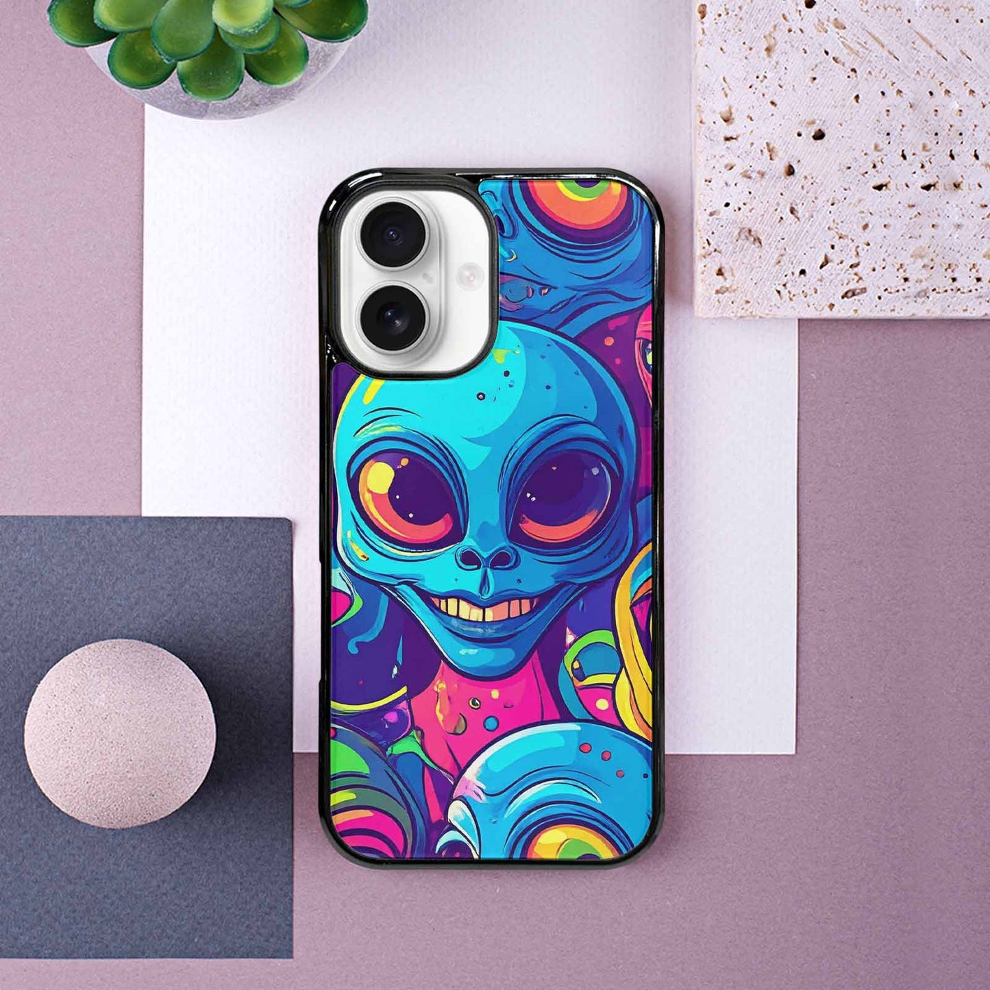 iPhone 16 Case — Alien Ufo Cartoon, Custom Designed Case Cover
