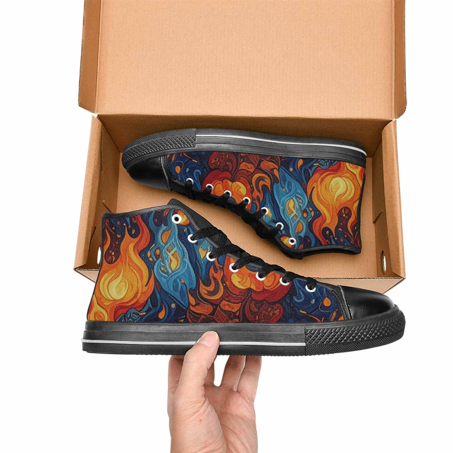 WOMEN'S Fire Flame High Top Canvas Dark Academia Sneakers