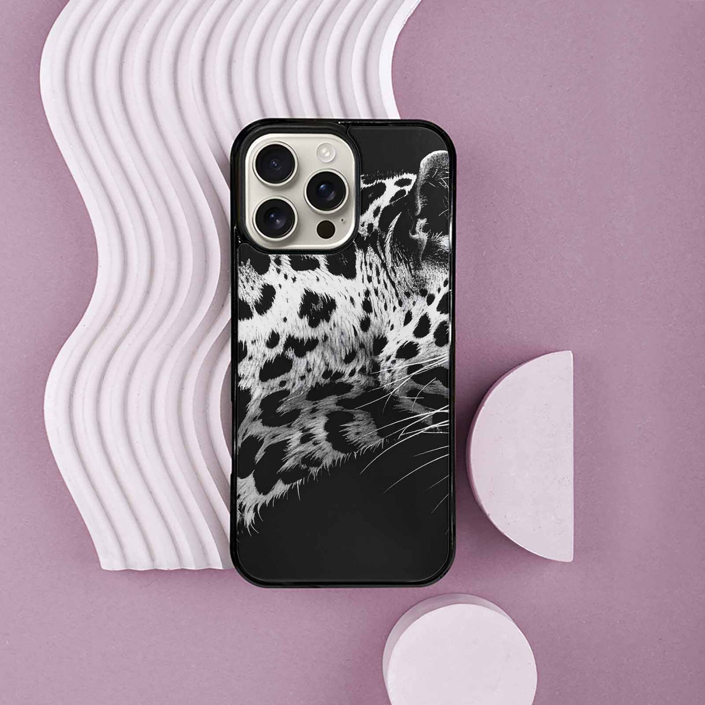 iPhone 16 Pro Max Case — Leopard Print Black And White Style, Custom Made Phone Cover