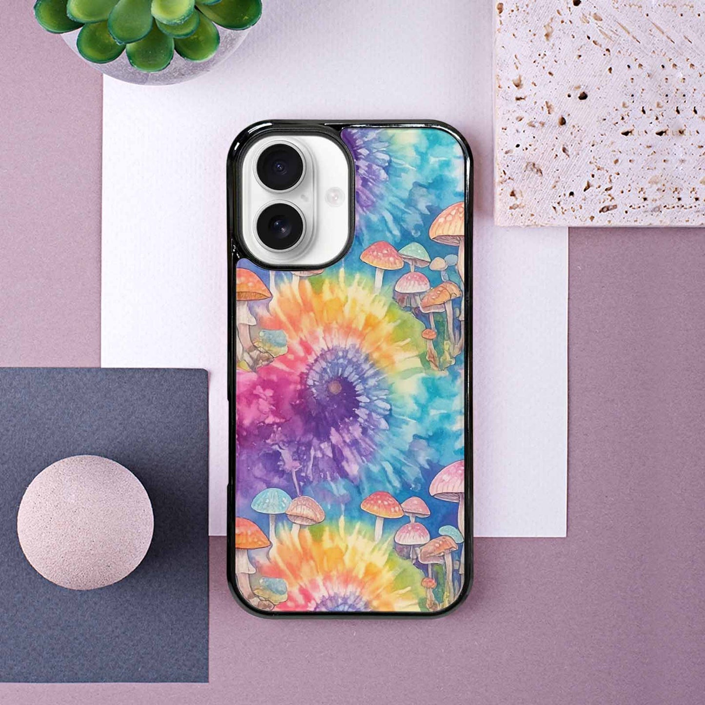 iPhone 16 Case — Mushrooms Tie Dyemushrooms Pat 9i2, Customized Protective Case