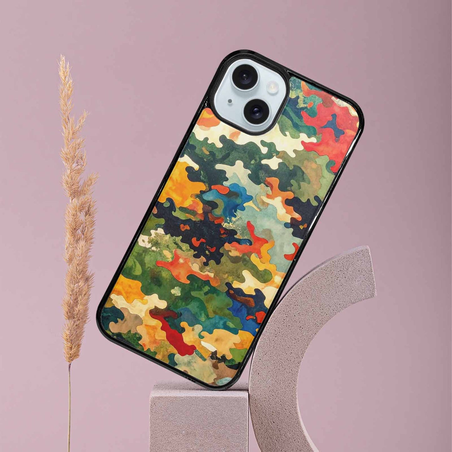 iPhone 15 Plus Case — Camo Patches Full Color Vibrant Camo, Personalized Phone Case