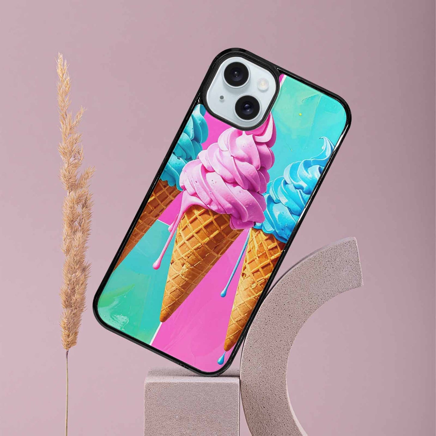 iPhone 15 Plus Case — Collage Of Overlapping Waffle Cones Icecream, Original Design Phone Case