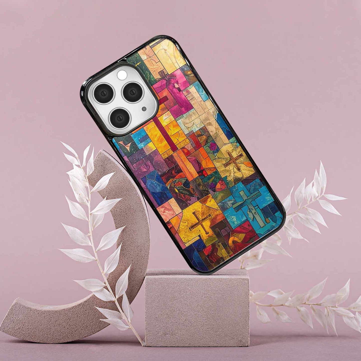 iPhone 15 Pro Max Case — Faith Cross And Faith Icons Pattern, Custom Printed Phone Case