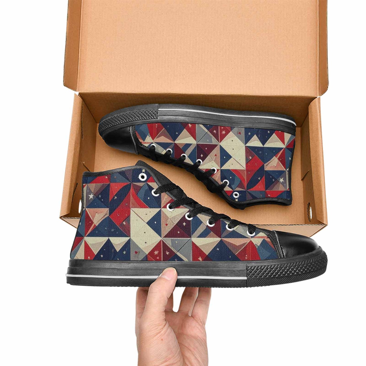 MEN'S American Flag Stars High Top Canvas Vibrant Chaos Custom Sneakers