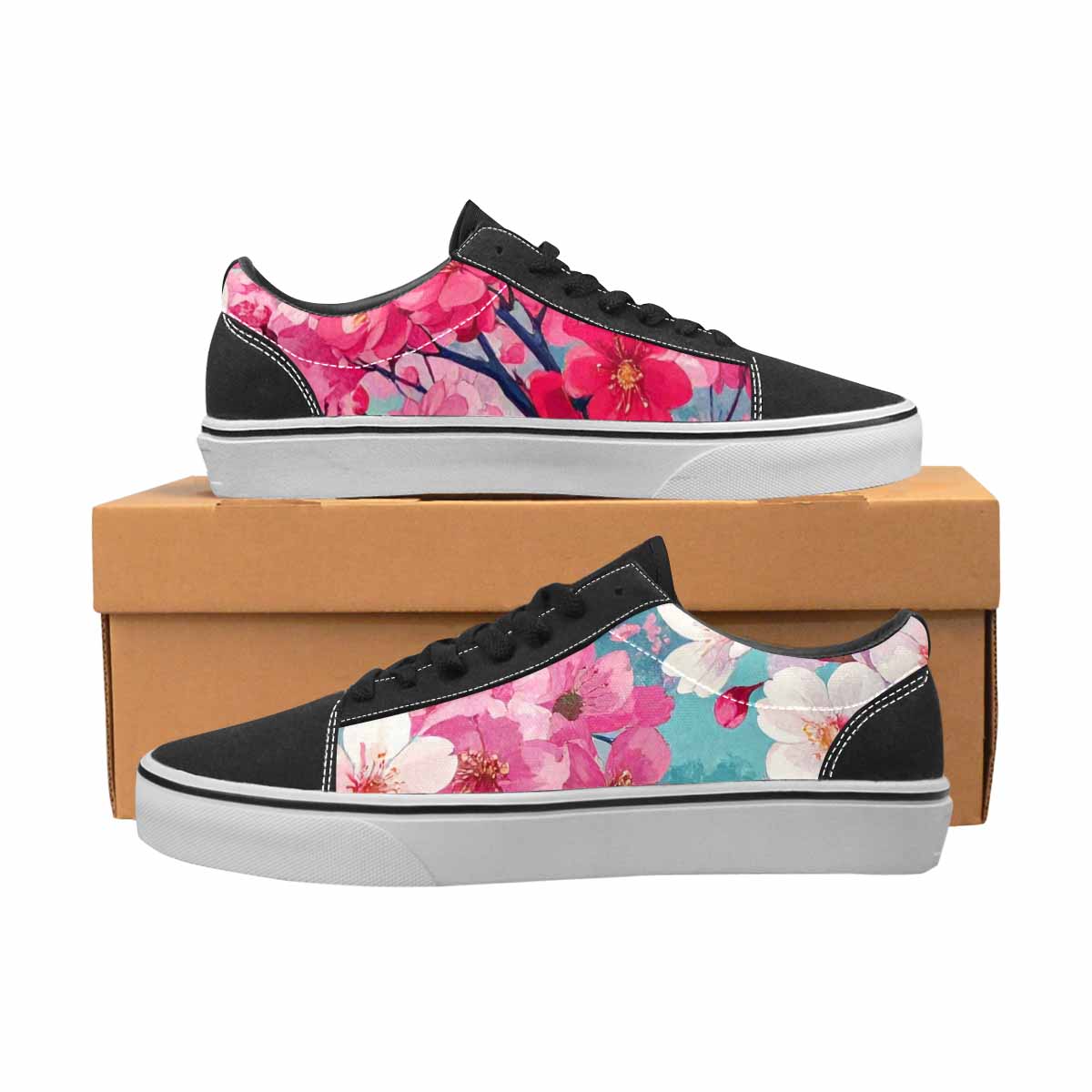 WOMEN'S Cherry Blossom Branch Lace-Up Canvas Vibrant Chaos Sneakers