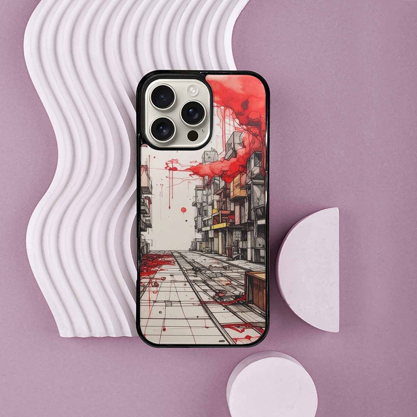 iPhone 16 Pro Max Case — Liminal Space Fragment Black Red Ink, Custom Made Phone Cover