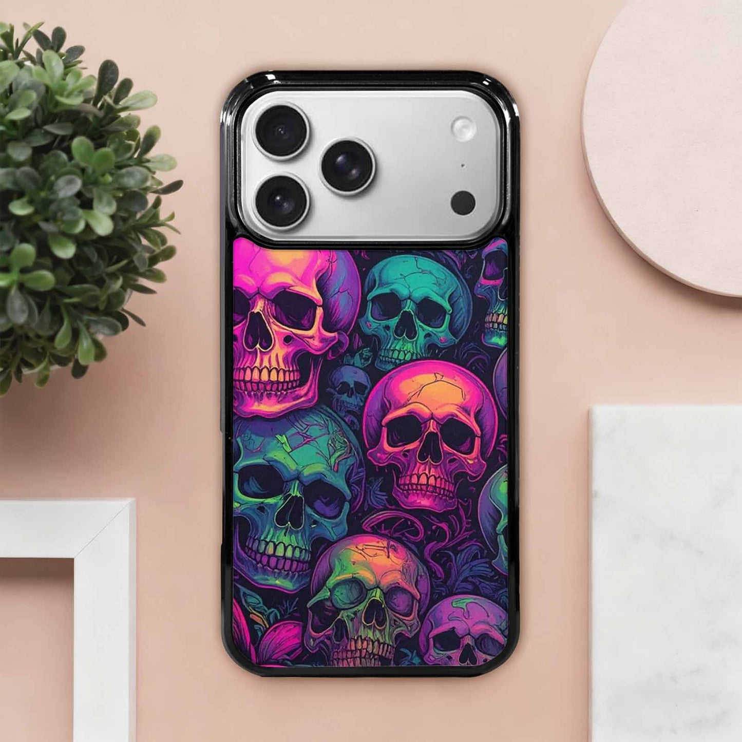 iPhone 17 Pro Max Case — Skulls Neon Punk Small Gothic Skulls, Unique Phone Case Design