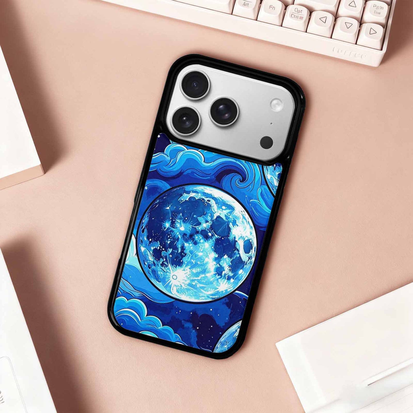 iPhone 17 Pro Case — Neon Winter Moon Seamless Cartoon Cute, Unique Phone Case Design