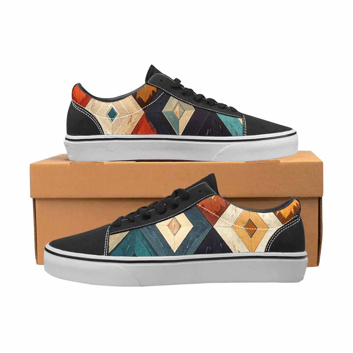 WOMEN'S Southwestern Geometric Diamond Canvas Lace-Up Dreamcore Custom Sneakers