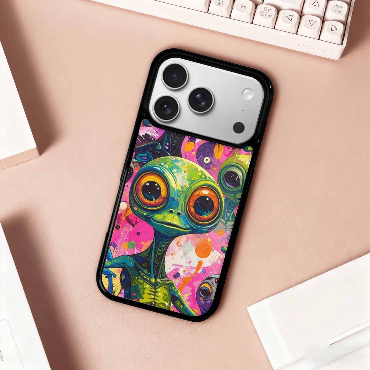 iPhone 17 Pro Case — Seamless Tileable Pattern Of Overlapping Alien, Original Design Phone Case
