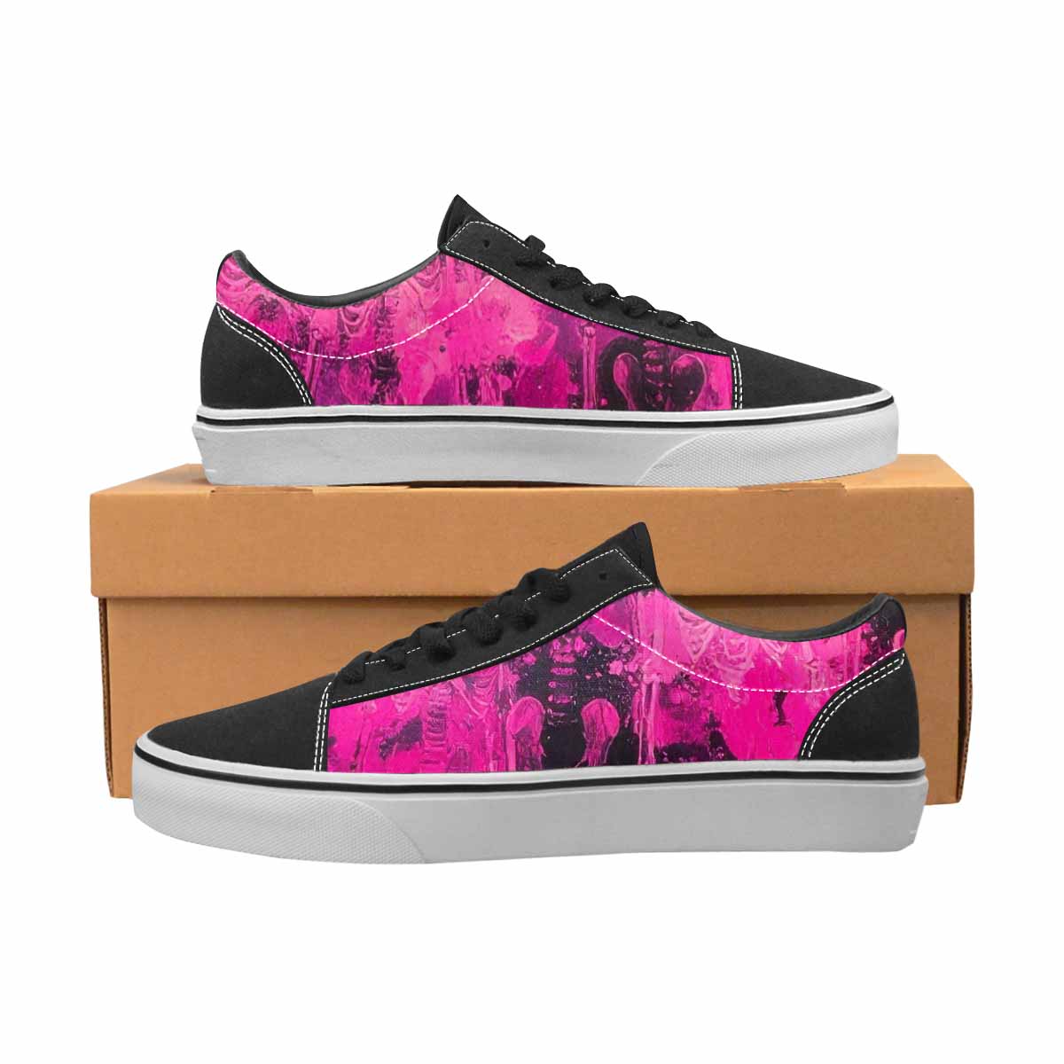 WOMEN'S Skeletons Neon Pink Lace-Up Canvas Vivid Sneakers
