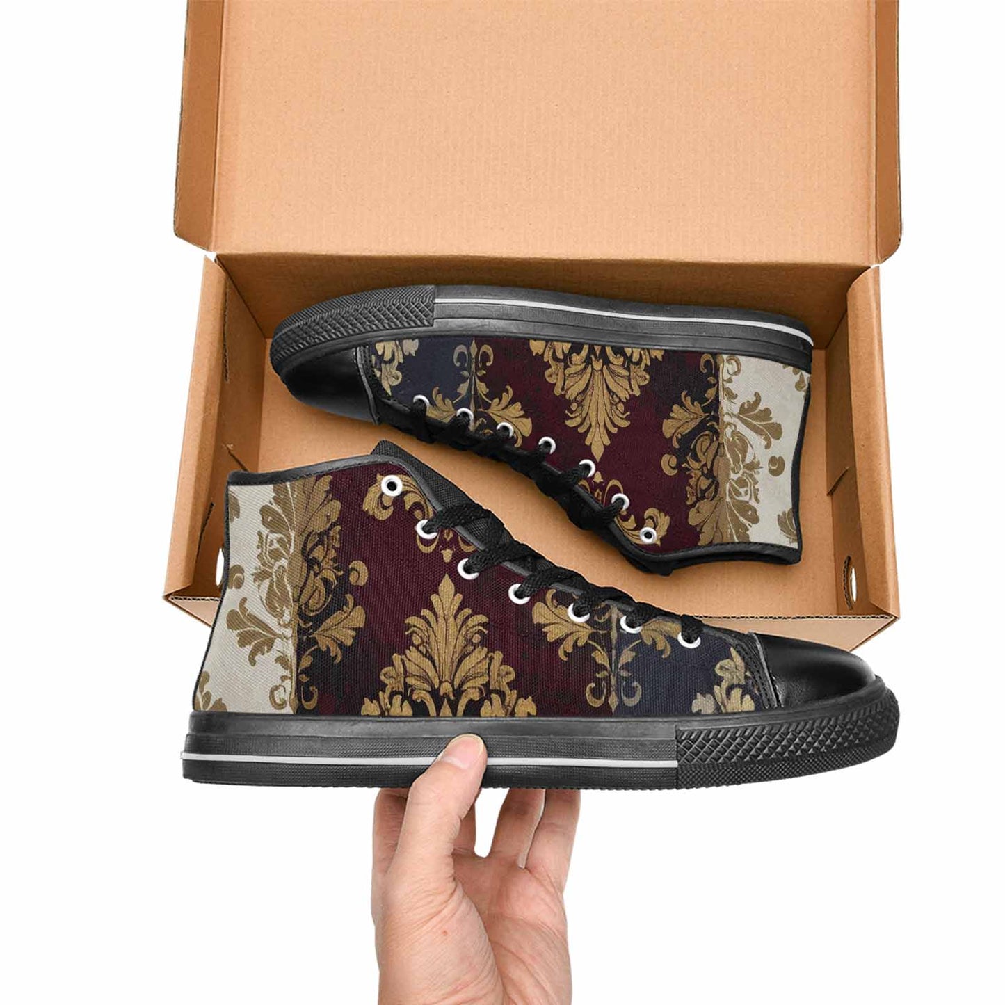 WOMEN'S Damask Ornamental Wallpaper High Top Canvas Surreal Custom Sneakers