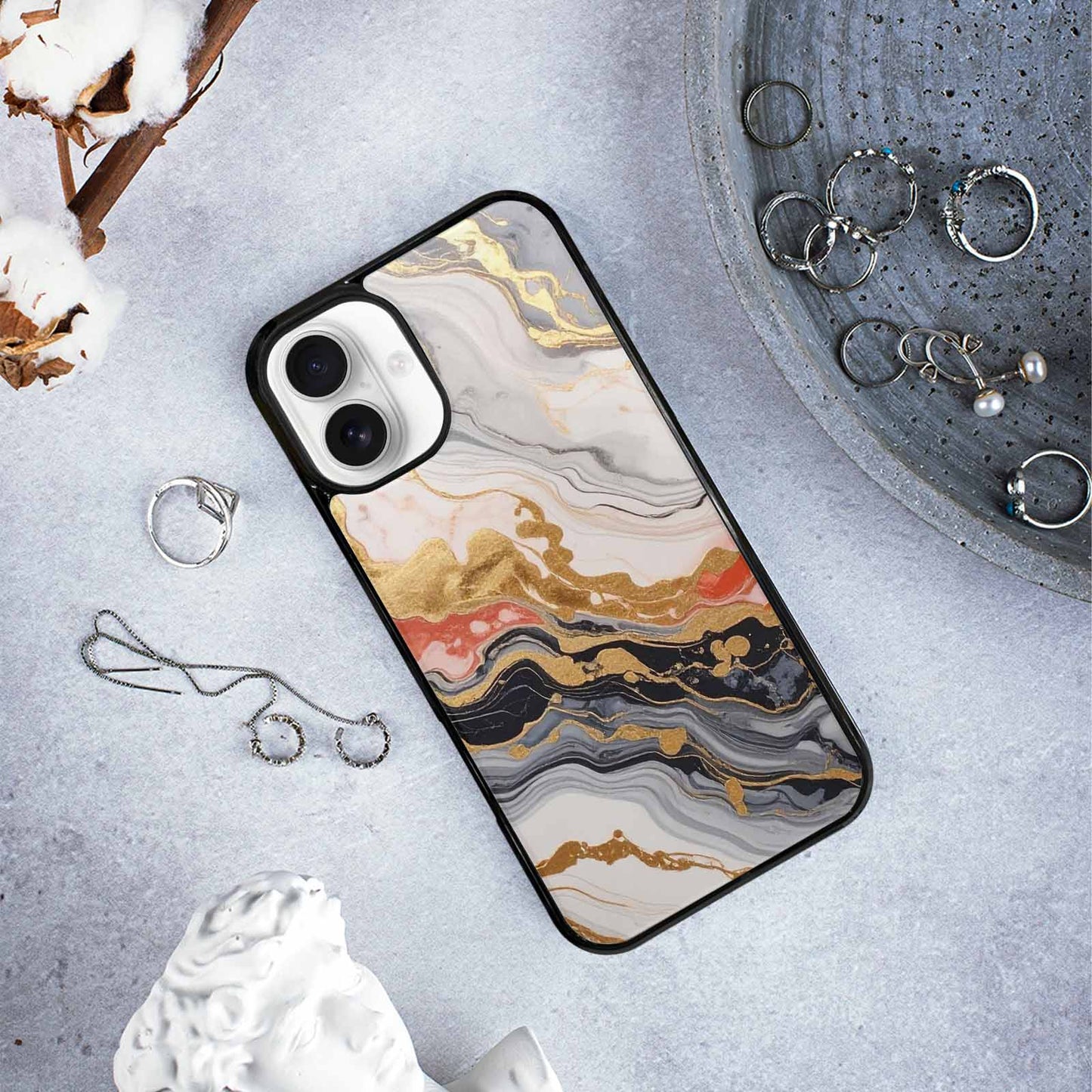 iPhone 16 Plus Case — Marble Vein Marble Veins Pattern Hundreds, Customized Protective Case