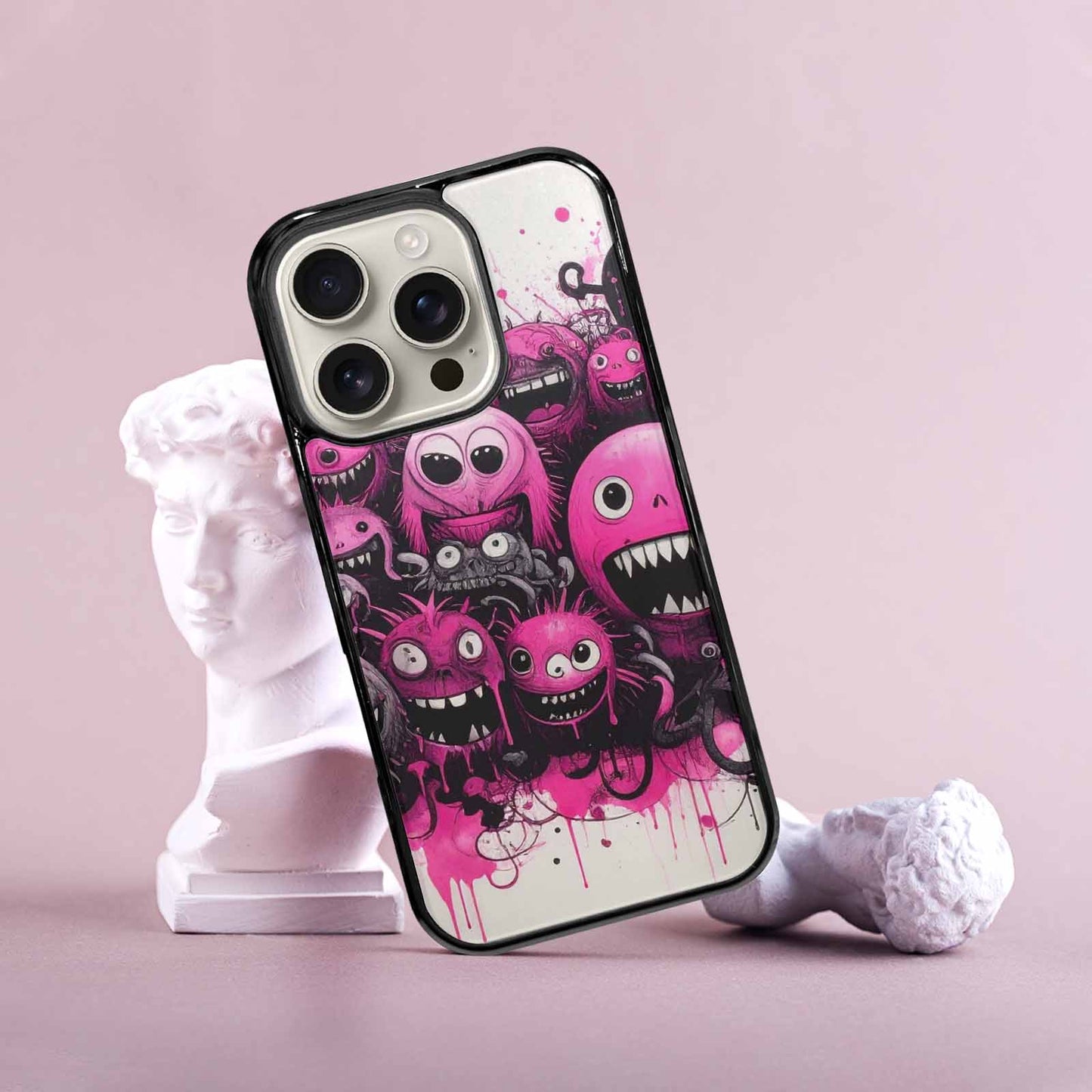 iPhone 16 Pro Case — Monsters General Black Pink Ink Cartoon, Original Design Phone Case